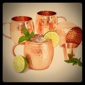 Set of 4 Moscow Mule Copper Mugs with Shot glass.